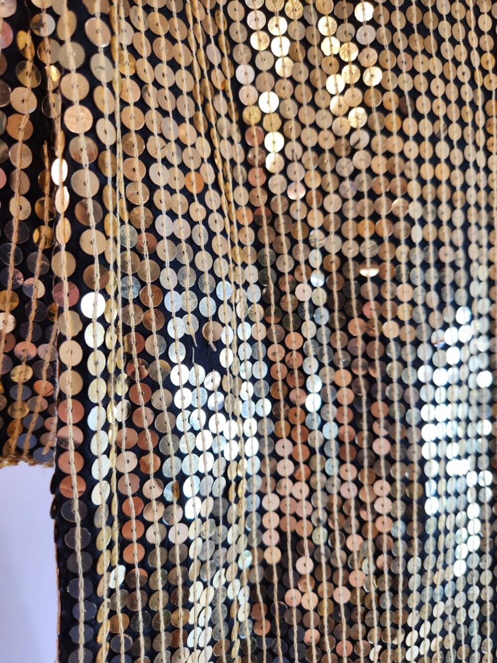 Vintage Black Silk / Gold Sequin Midi Dress 1980s Leaf Pattern - Picture 8 of 12